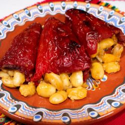 Печени чушки с бял боб и кисело зеле
